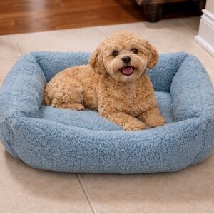 Cozy Plush Rectangular Pet Bed in Light Blue